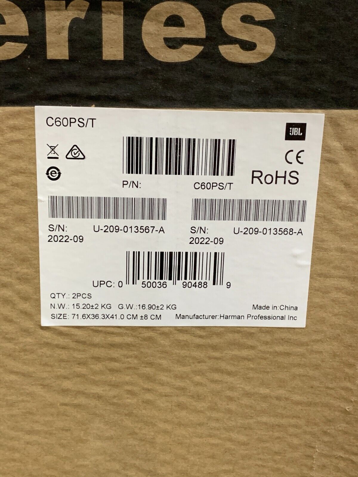 JBL CONTROL 60PS/T - High Output Pendant Subwoofer, Passive Crossover (PAIR)