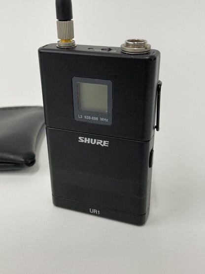 Shure UR1 Wireless Bodypack Microphone Transmitter &MX185 Lav Mic L3 638-698 MHz