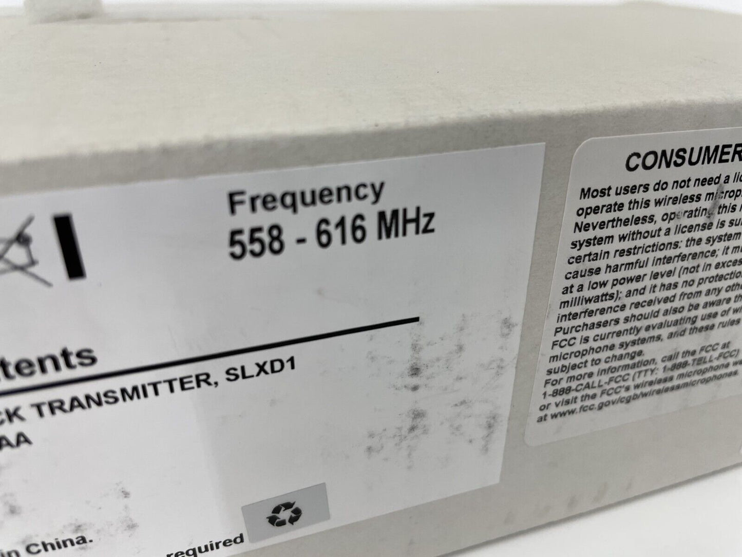 Shure SLXD1 Wireless Bodypack Microphone Transmitter & Case J52 558-616 MHz