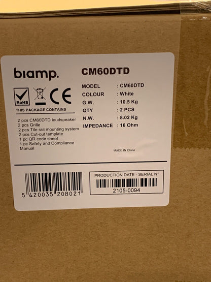 Biamp CM60DTD Full Range 6.5” Two-Way Thin-Edge Ceiling Loudspeaker (Pair) White