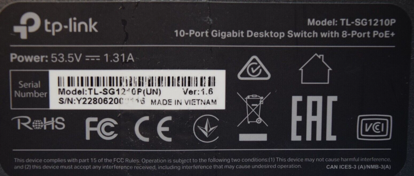 TP-Link TL-SG1210P 10-Port Gigabit Desktop Switch With 8- Port PoE+