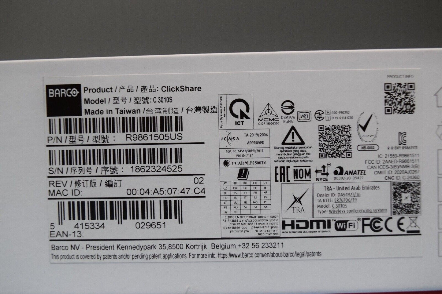 Barco ClickShare C-5 Wireless Presentation Base MODEL #C3010S P/N R9861505US