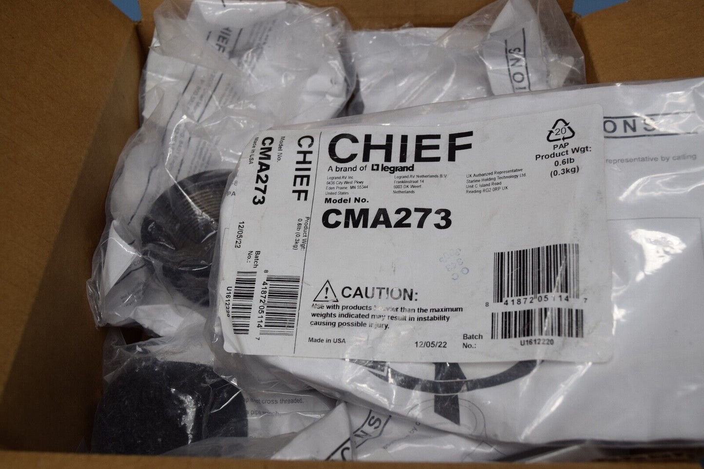 Chief CMA273 ( LOT OF 9 PIECES ) Threaded End Cap - FREE SHIPPING
