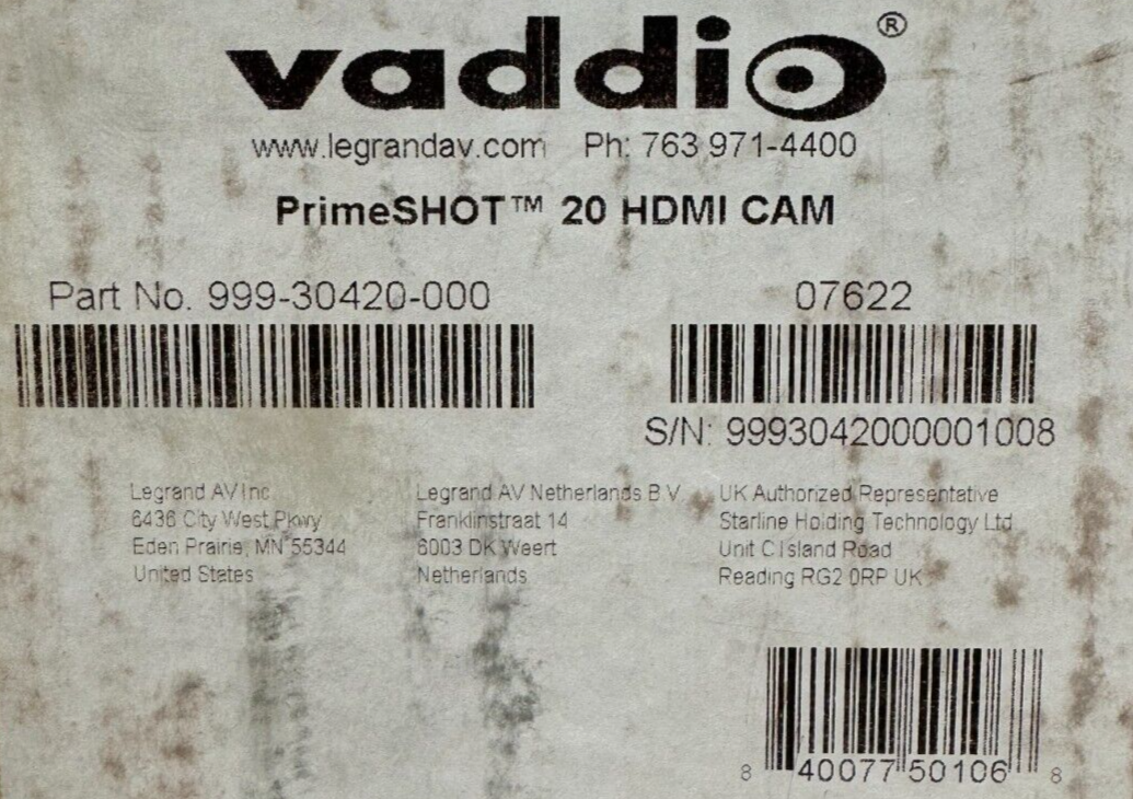 Vaddio 999-30420-000 PrimeSHOT 20 HDMI Camera