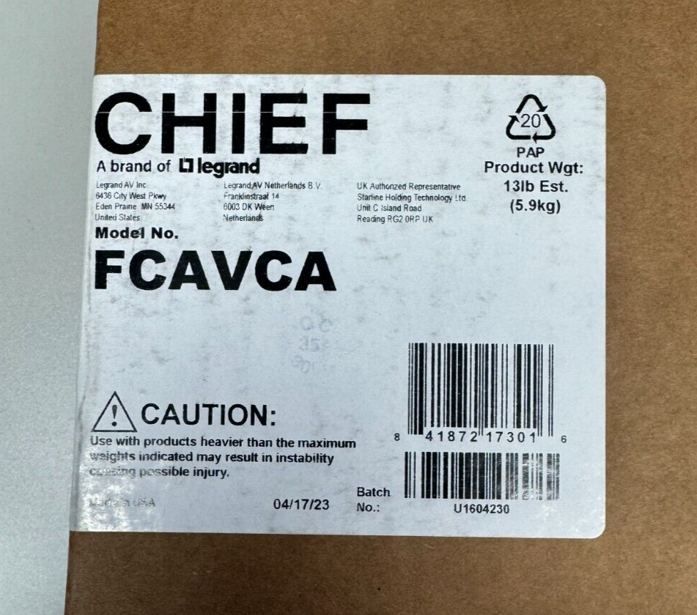 Chief Legrand FCAVCA Variable Column Adapter for I-beams Box-beams trusses - NEW