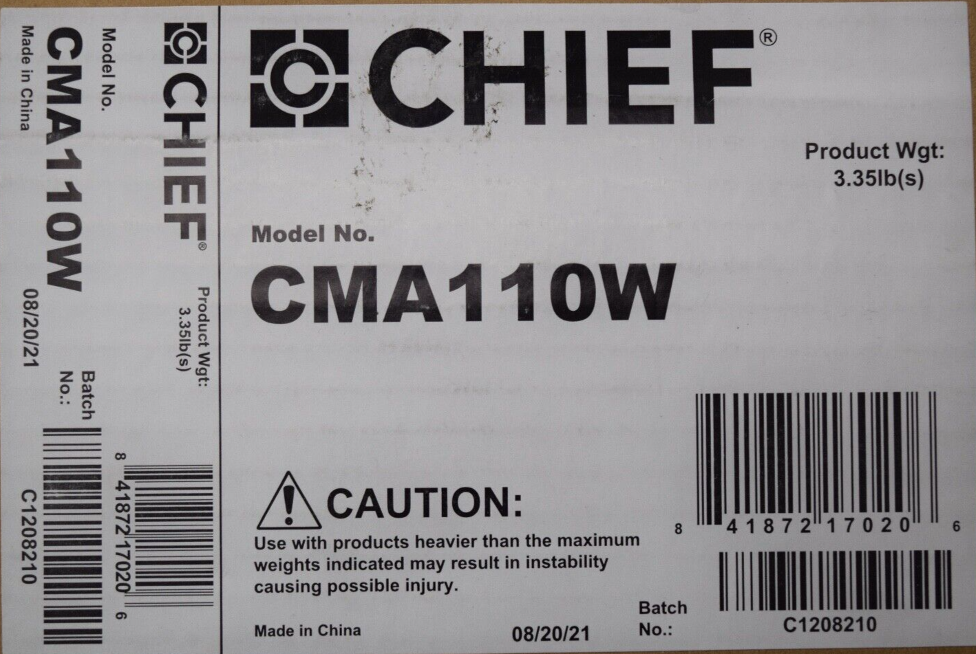 Chief CMA110W 8-Inch Flat Ceiling Plate (WHITE)