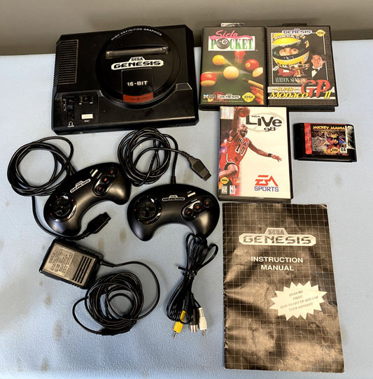 Sega Genesis 16 Bit Model 1 1601 w/ Controllers and Games - Tested and Working