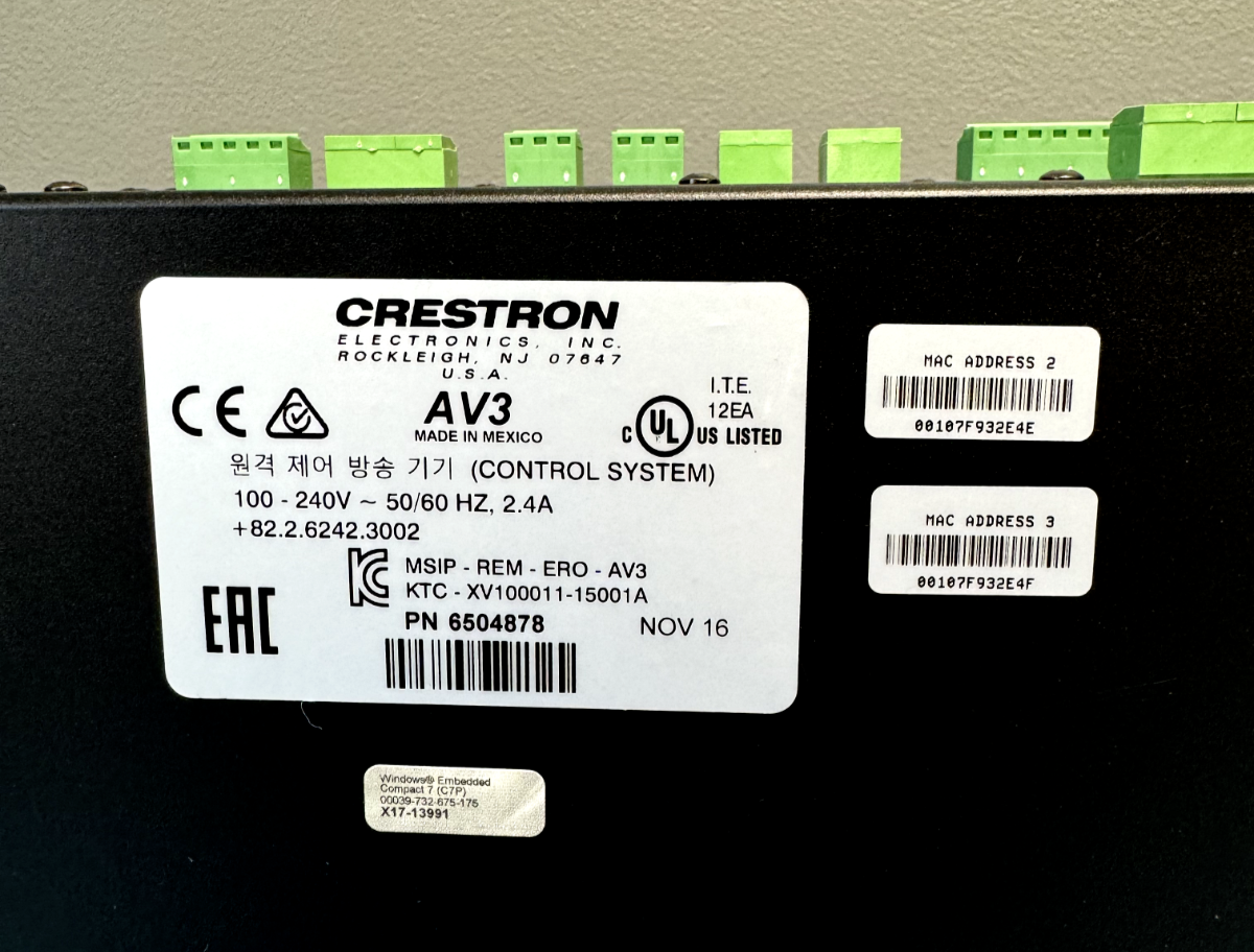 Crestron AV3 3-Series Control System Advanced Control Processor 6504878
