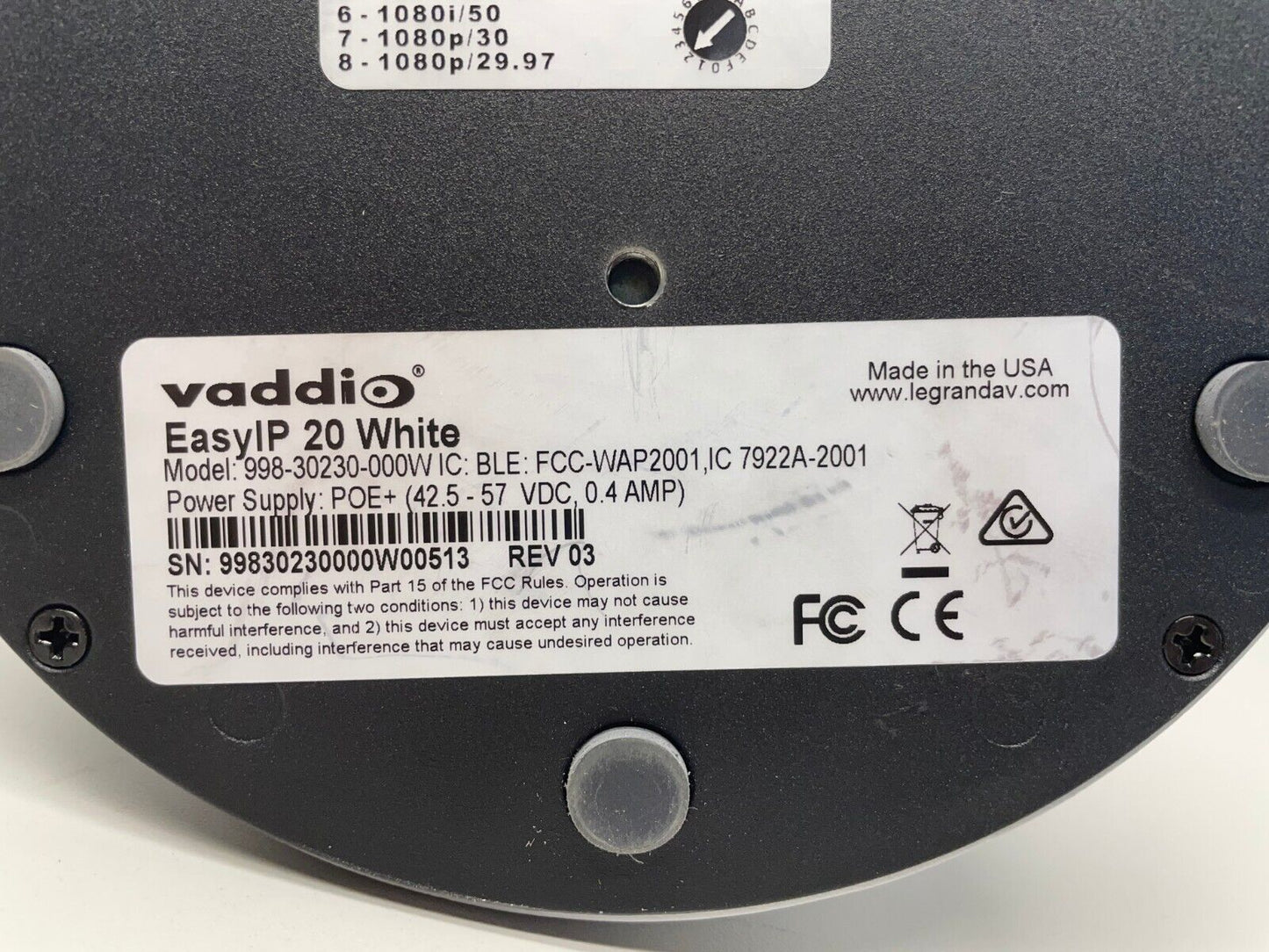 Vaddio 998-30230-000W EasyIP 20 PTZ Conferencing Camera (White)
