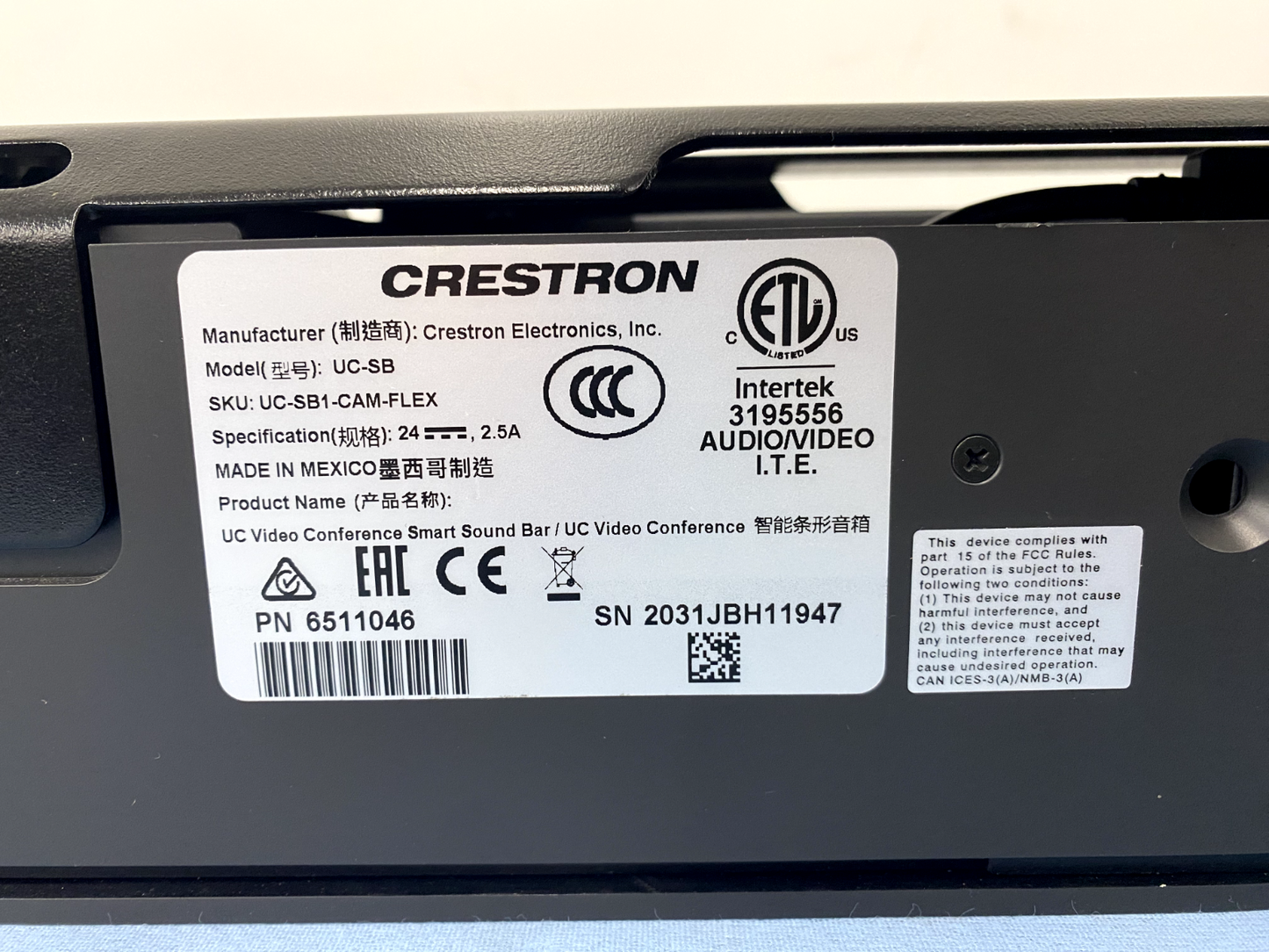 Crestron UC-SB UC-SB1-CAM-FLEX Sound Bar & Camera 6511283