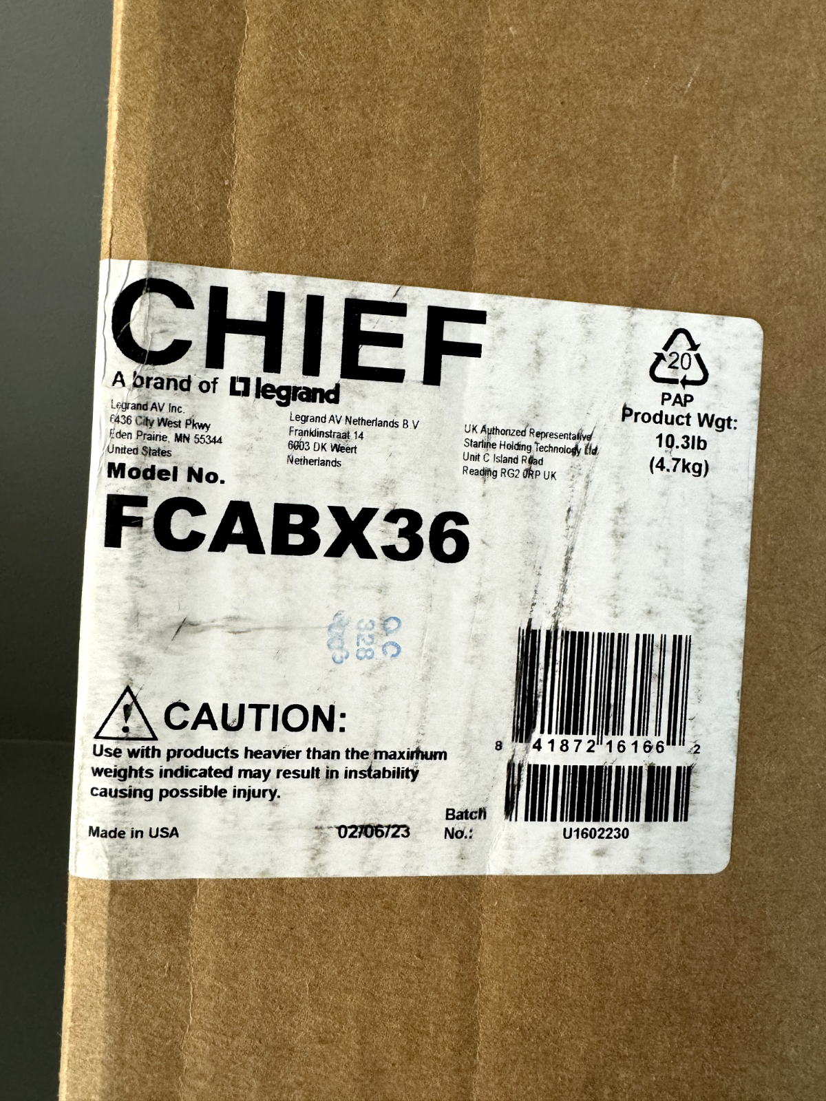 Chief FCABX36 Fusion LBM 36" Video Wall Height Extension