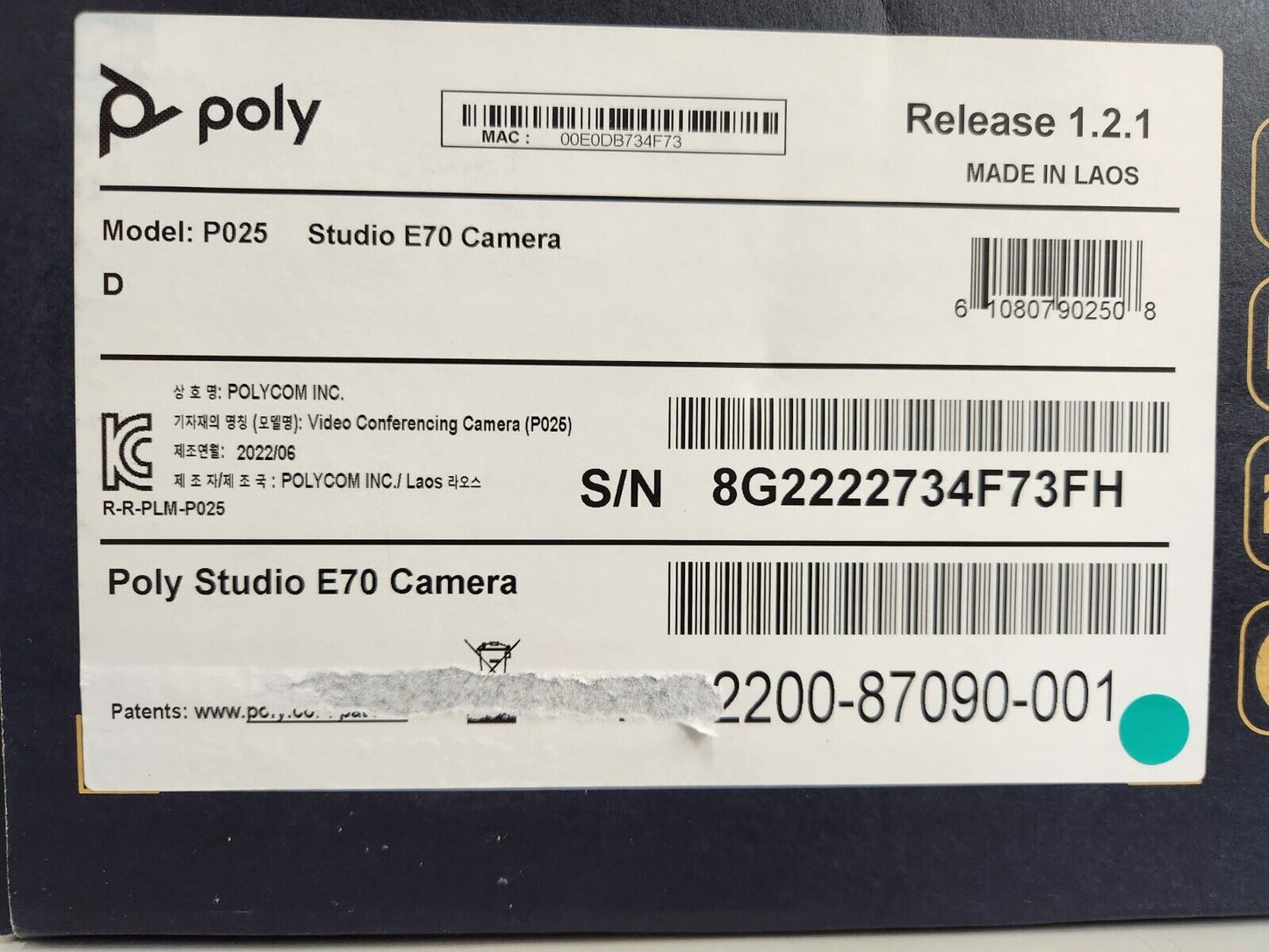 Poly Polycom Studio E70 Conference Video Camera 2200-87090-001 P025 NEW