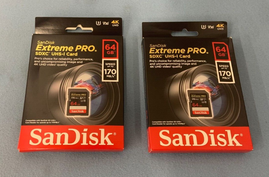 SanDisk 64GB Extreme PRO UHS-I SDXC Memory Cards | SDSDXXY-064G-GN4IN Lot of 2