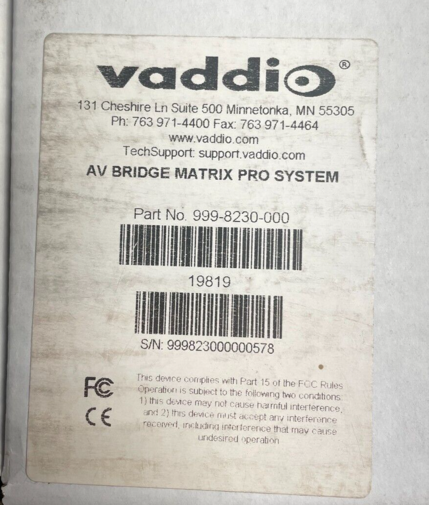Vaddio 999-8230-000Audio-Visual (AV) Bridge Matrix PRO System NOB