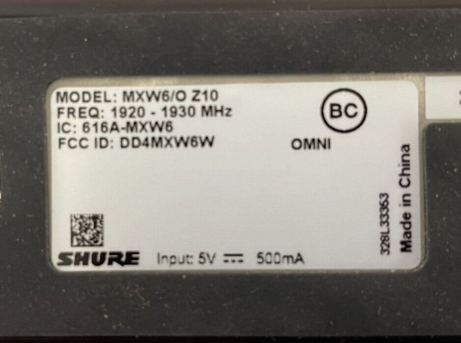 Shure MXW6/O Microflex Wireless Omni Boundary Mic Transmitter 1920-1930 MHz Z10