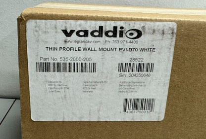 Vaddio 535-2000-205 Thin Profile Wall Mount Bracket EVI-D70 White