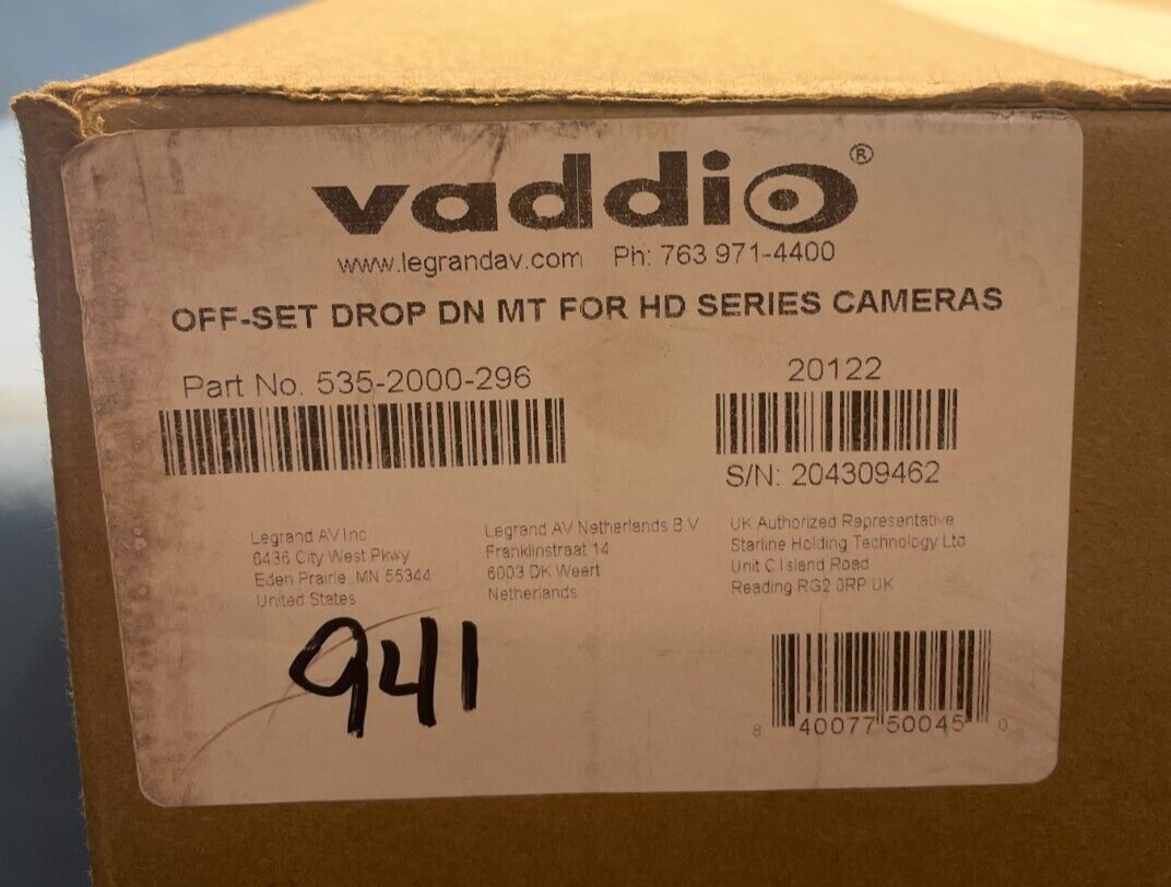 Vaddio 535-2000-296 Off-Set Drop Down Ceiling Mount for HD-Series PTZ Cameras