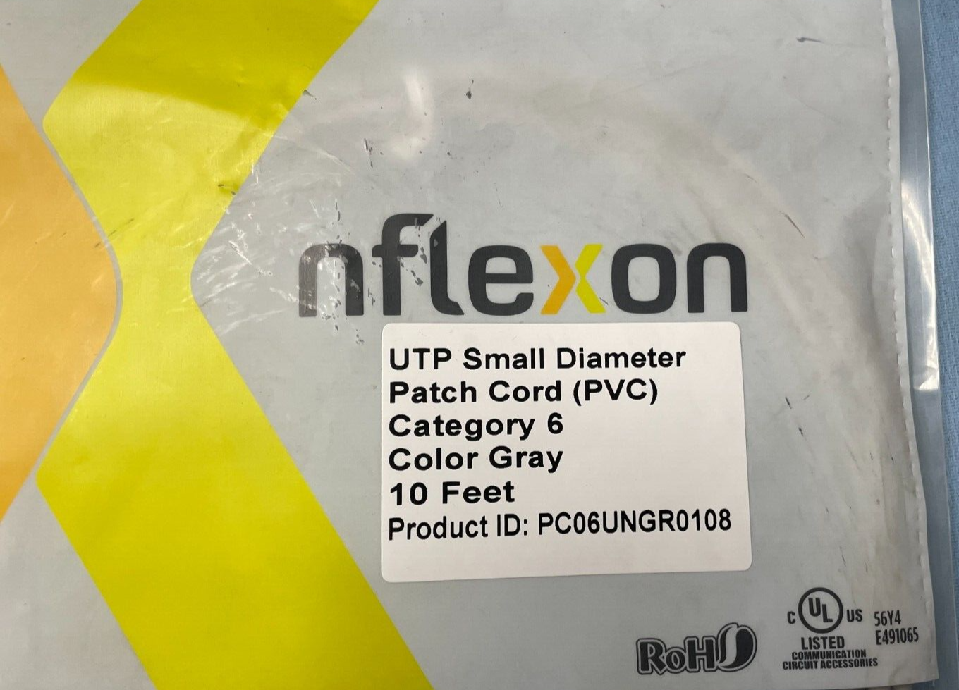 NFlexon UTP small diameter patch cord (PVC) Cat6 10’ Grey LOT OF 3