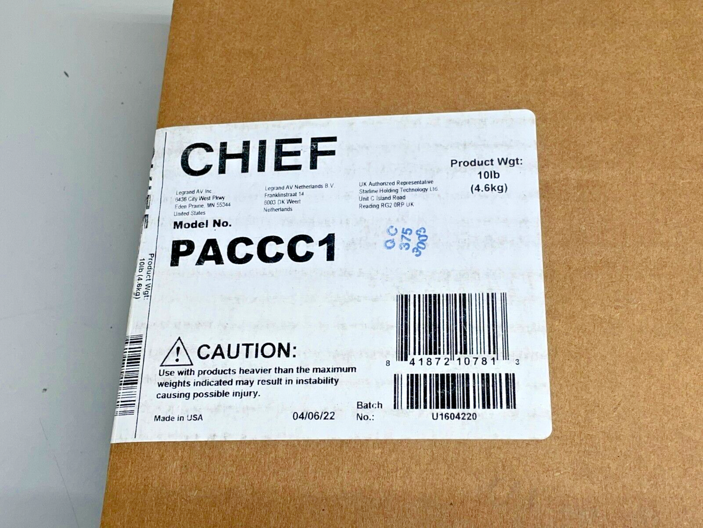 Chief PACCC1, Center Channel Speaker Adapter