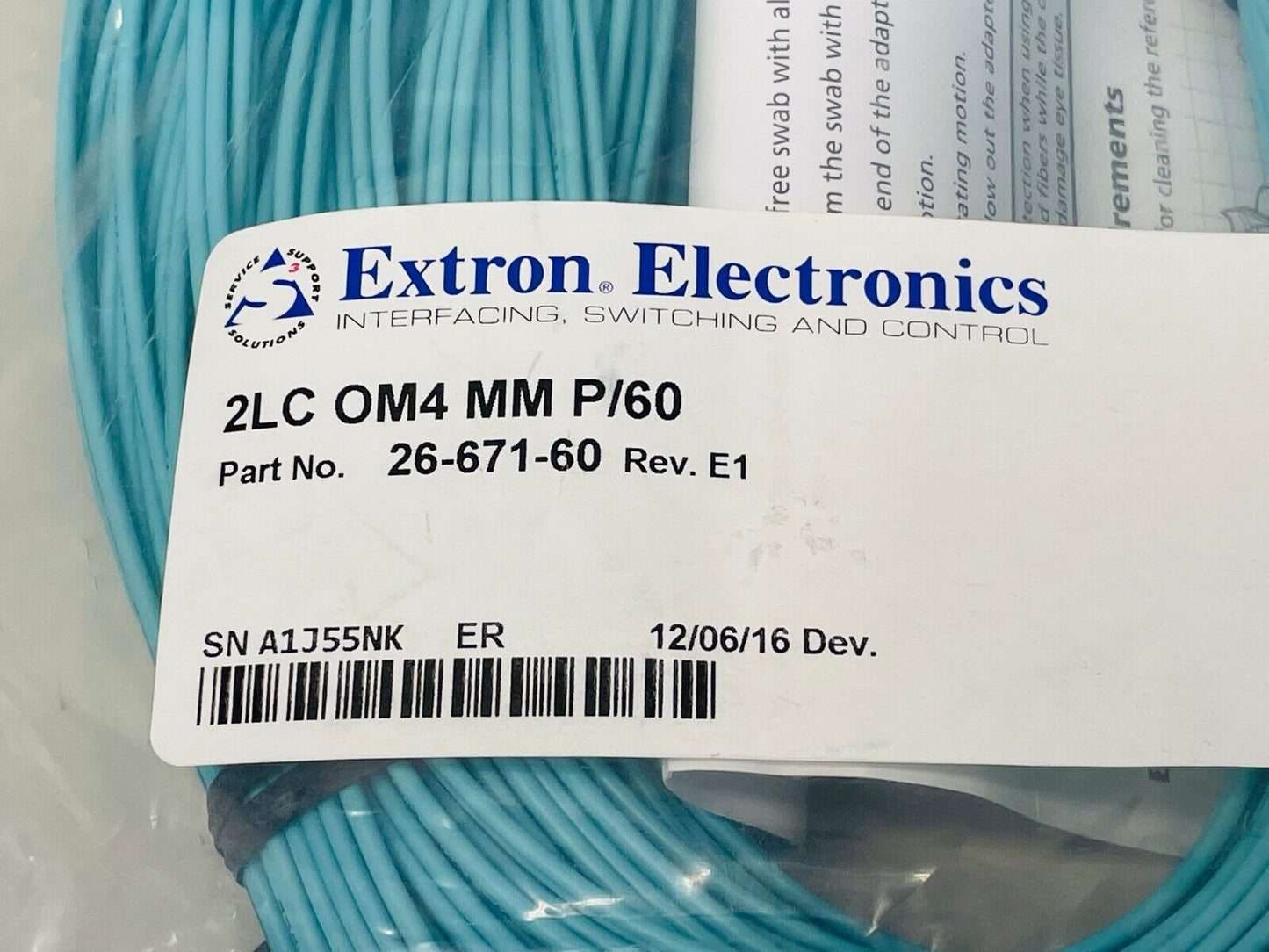 Extron 26-671-60 2LC OM4 MM P/60 LC Laser-Optimized Multimode Fiber Optic Cable