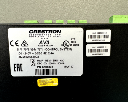 Crestron AV3 3-Series Control System Advanced Control Processor 6504878