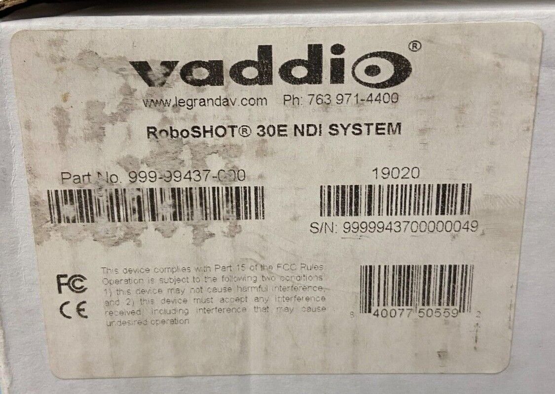 Vaddio 999-99437-000 Roboshot 30E NDI Camera System (Black) / 19020
