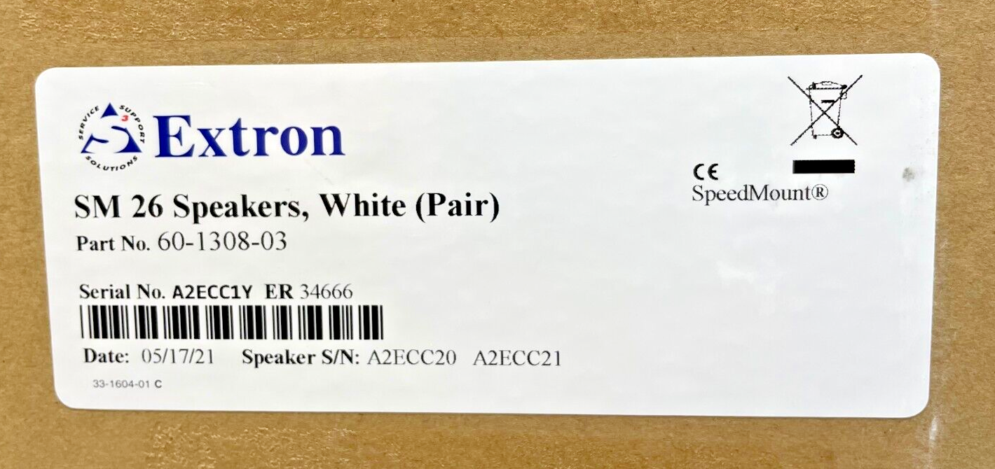 Extron 60-1308-03 SM 26 Speakers with Mounting Equipment, White (Pair) NEW