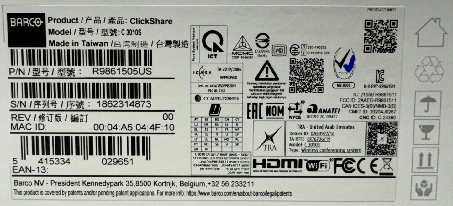 Barco Clickshare C-5 Wireless Presentation System R9861505US