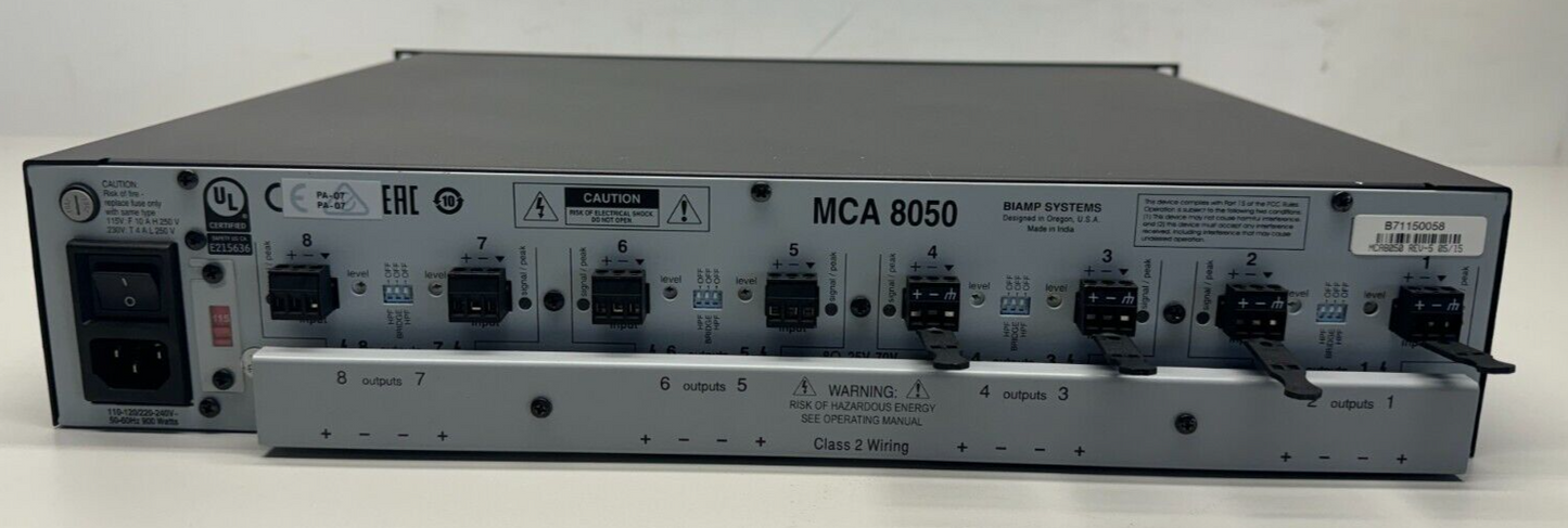 Biamp MCA 8050 Multi Channel Power Amplifier, 8 Channel, 50 W Amplifier