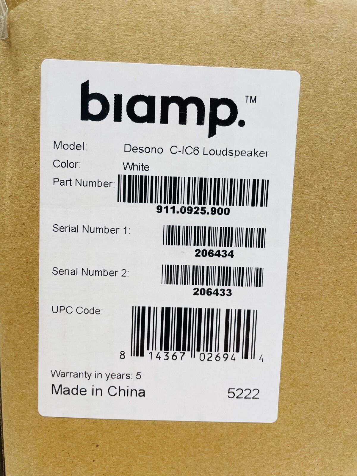 Biamp Desono C-IC6 2-Way 6.5" 60W Low-Profile Ceiling Speaker PAIR 911.0925.900