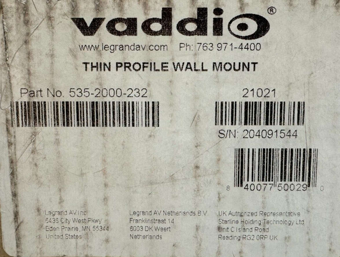 Vaddio 535-2000-232 HD7V Thin Profile Wall Mount Bracket