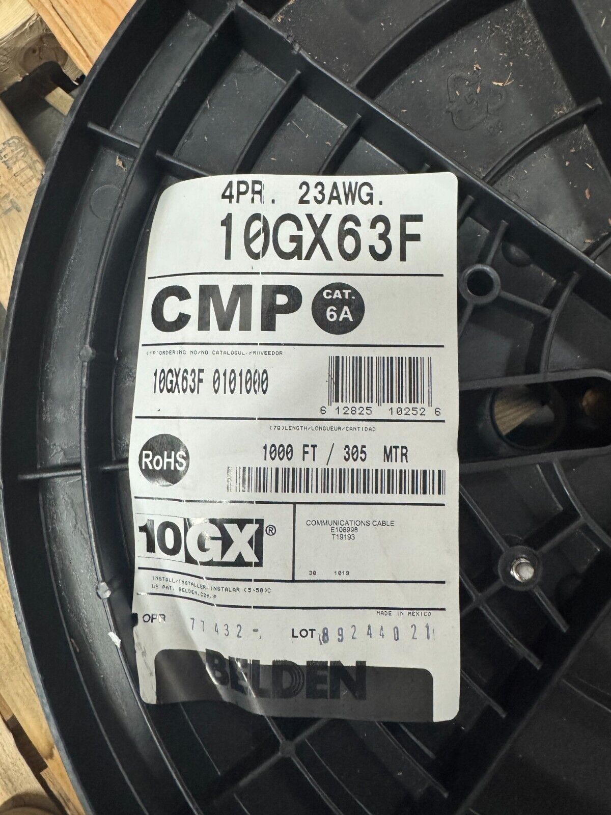 Belden 10GX63F 0101000 CAT6A 4PRB F/UTP CMP REEL 23 AWG 1000ft