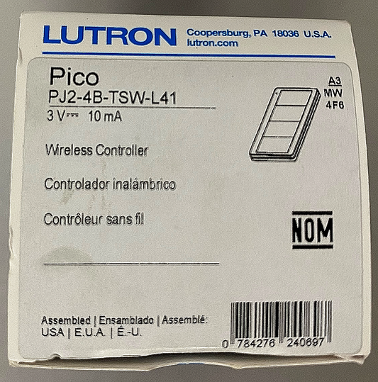 Lutron Pico PJ2-4B-TSW-L41 Wireless Controller 4-Button Smart Remote