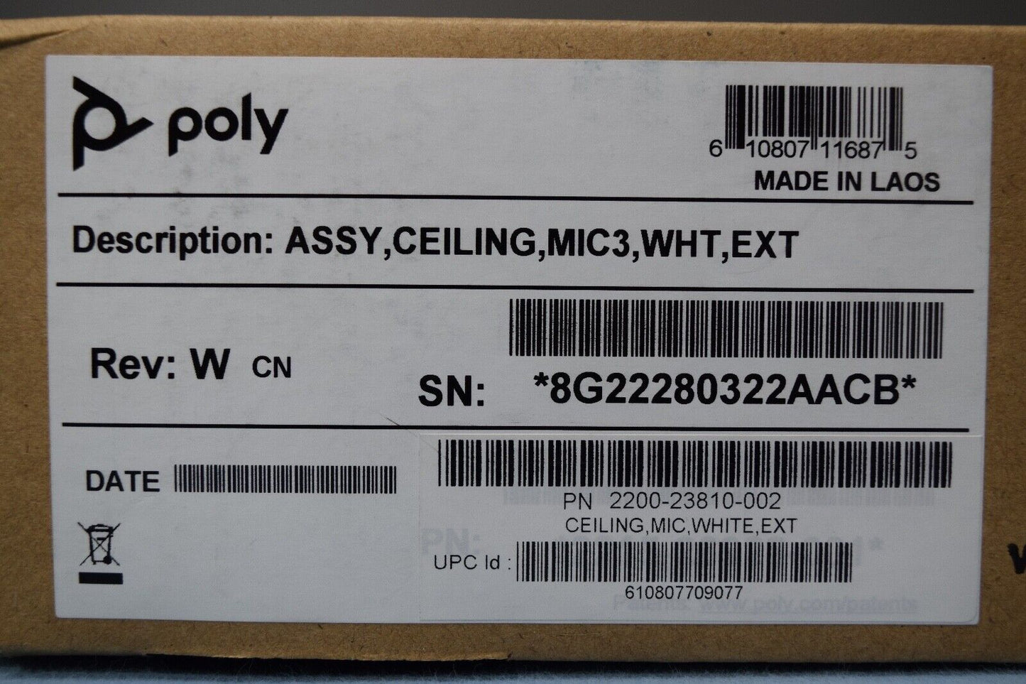 Polycom Ceiling Microphone Array Extension Kit White P/N: 2200-23810-002