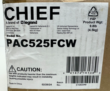 Chief PAC525FCW In-Wall Storage Box with Flange and Cover (White)