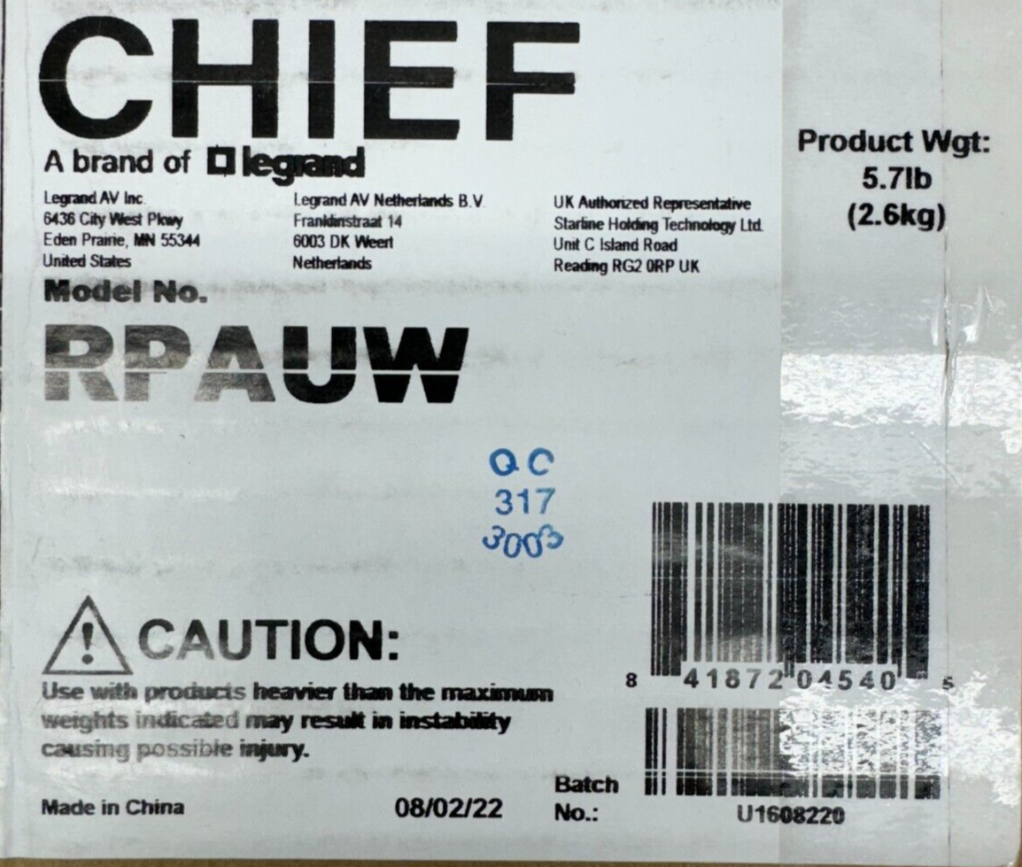 Chief RPAUW Inverted LCD/DLP Projector Ceiling Mount (White)