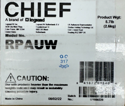 Chief RPAUW Inverted LCD/DLP Projector Ceiling Mount (White)