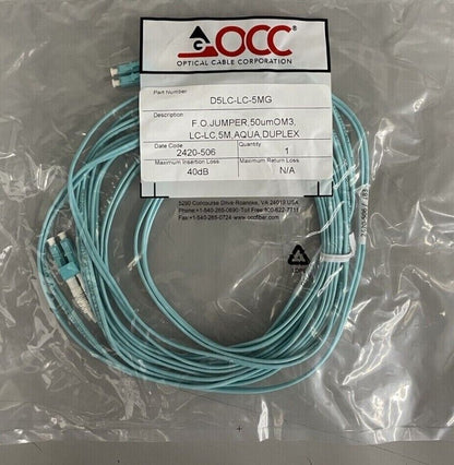 OCC D5LC-LC Fiber Optic Duplex Jumper Cable 50um OM3 Aqua - Various Lengths! NEW