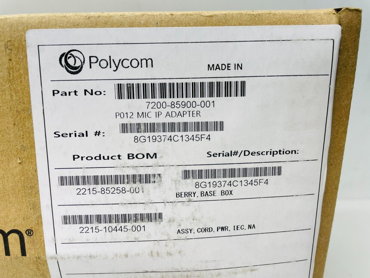 Polycom P012 Microphone IP Adapter 7200-85900-001