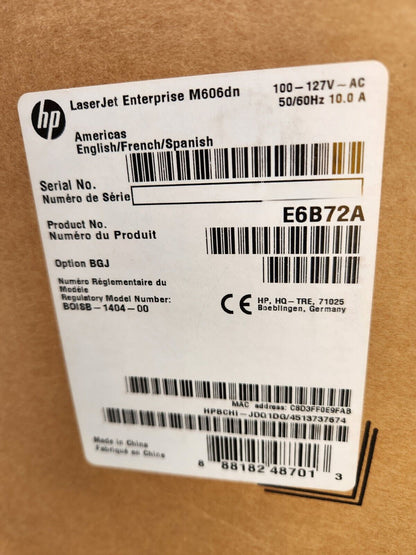 HP LaserJet Enterprise M606DN Monochrome Laser Printer - E6B72A - Brand New