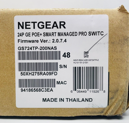 Netgear GS724TP 26-Port PoE Gigabit Ethernet Smart Switch GS724TP-200NAS