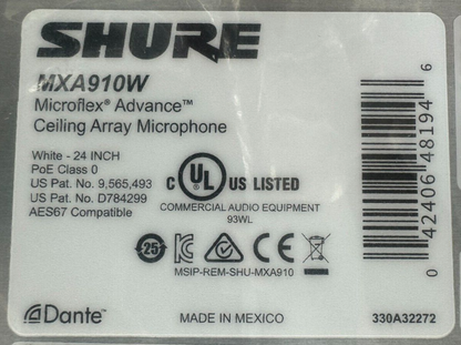 Shure MXA910-W 24" Microflex Advance Ceiling Microphone Array