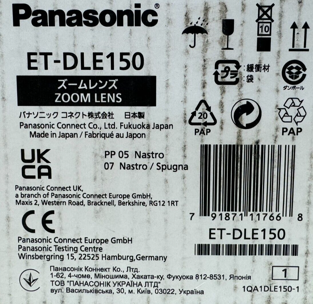 Panasonic ET-DLE150 Short Throw Power Zoom Lens NEW in Sealed Box