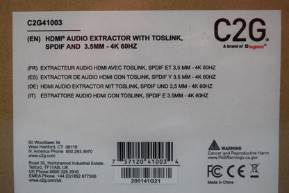 C2G  HDMI Audio Extractor W/ TOSLINK/SPDIF/3.5mm - 4K 60HZ    C2G41003