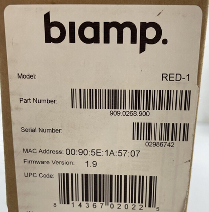 Biamp Audia / Nexia Red-1 Remote Interface Ethernet Device Control