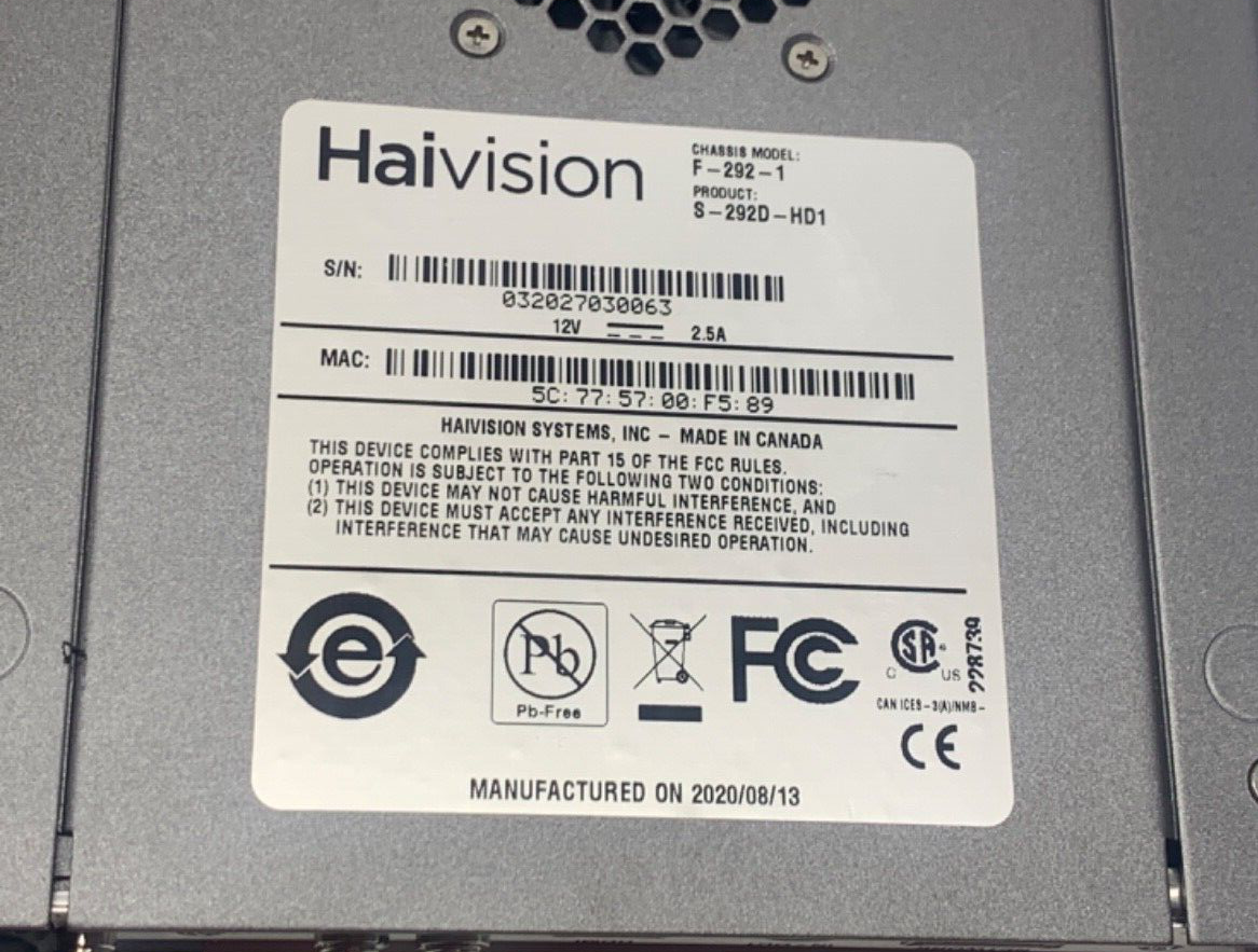 HAIVISION S-292D-HD1 Makito X Single Channel Decoder Appliance