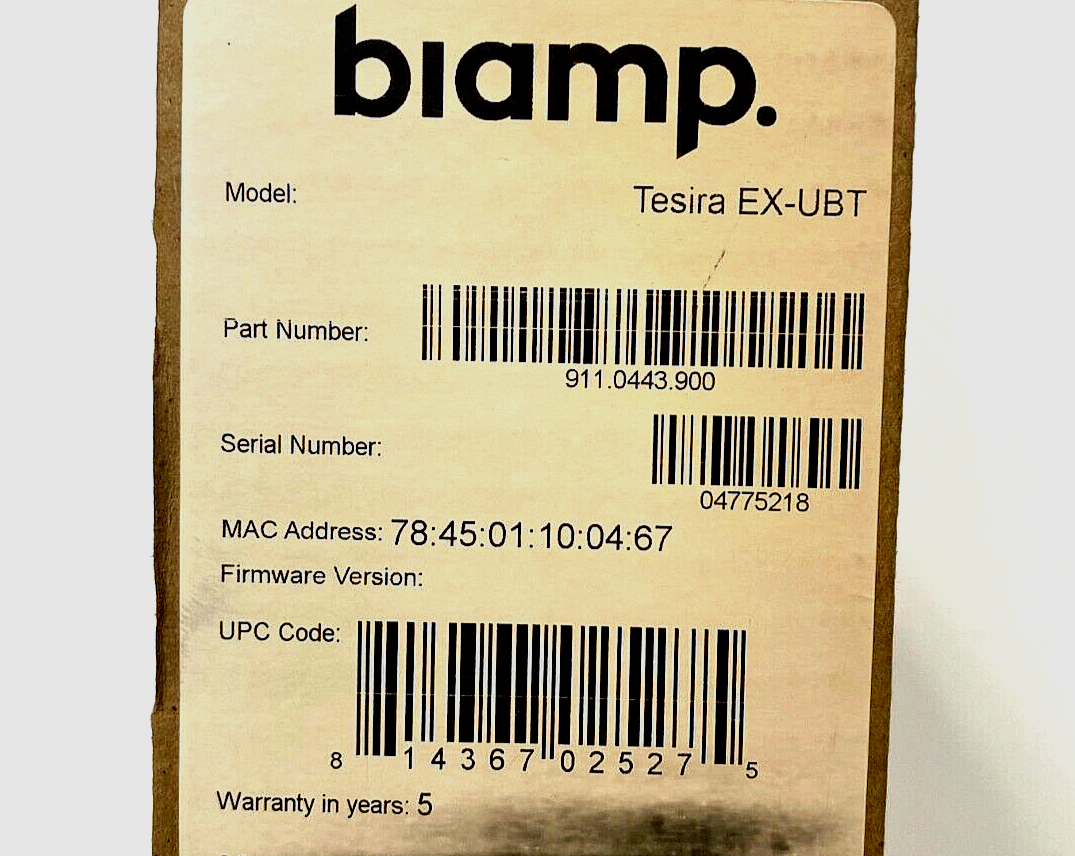 Biamp Tesira EX-UBT AVB/USB Expander (P/N: 911.0443.900) – LPAV