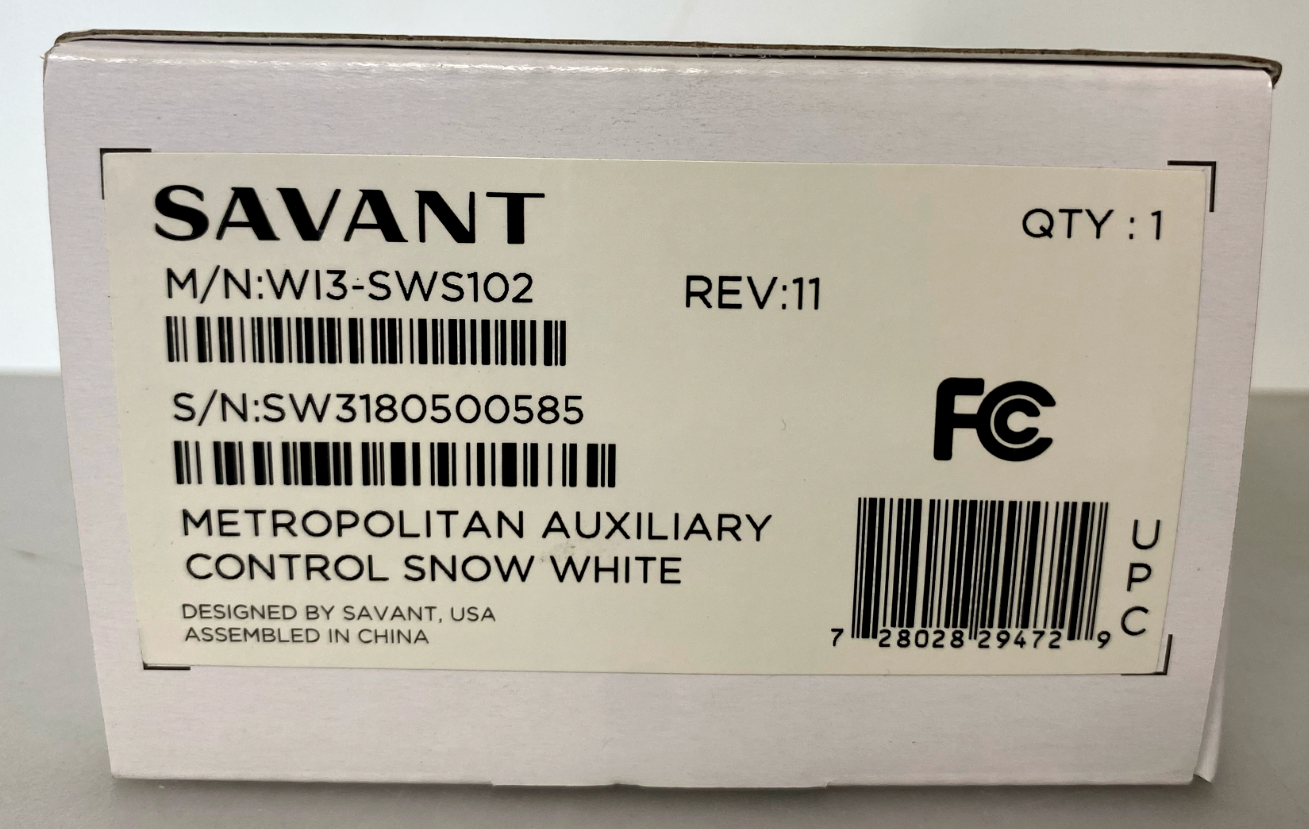 Savant WI3-SWS102  Metropolitan Auxiliary Control / Snow White (REV: 11)