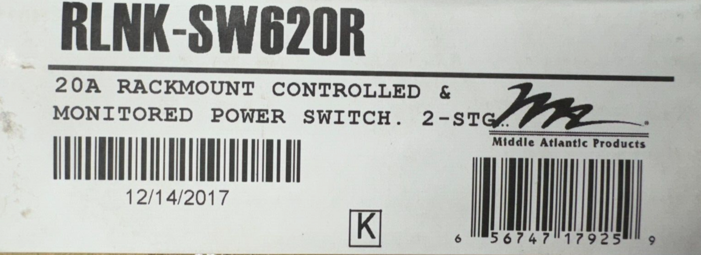 Middle Atlantic RLNK-SW620R 20A Rackmount Controlled & Monitored Power Switch