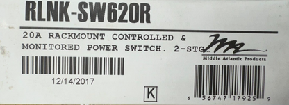 Middle Atlantic RLNK-SW620R 20A Rackmount Controlled & Monitored Power Switch